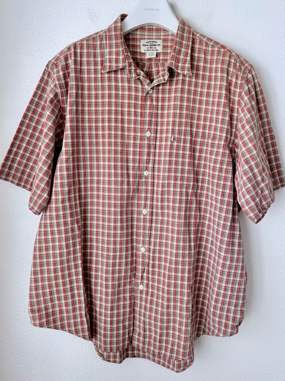Vintage Polo Jeans Co Ralph Lauren Plaid Short Sleeve Button Down Shirt Mens XXL
